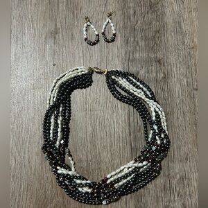 Hematite/ Pearl Necklace and Earring